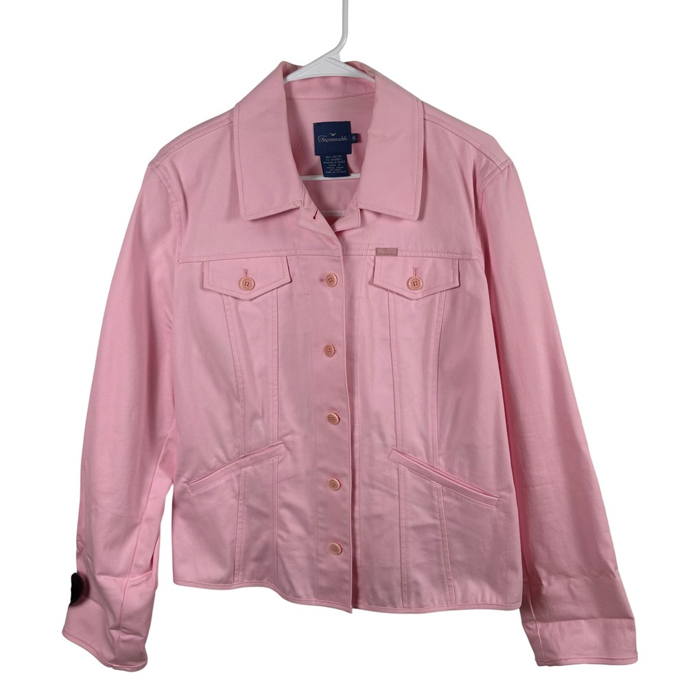 Faconnable Pink Twill Jacket Womens XL Cotton Stretch Barbiecore Preppy Layering